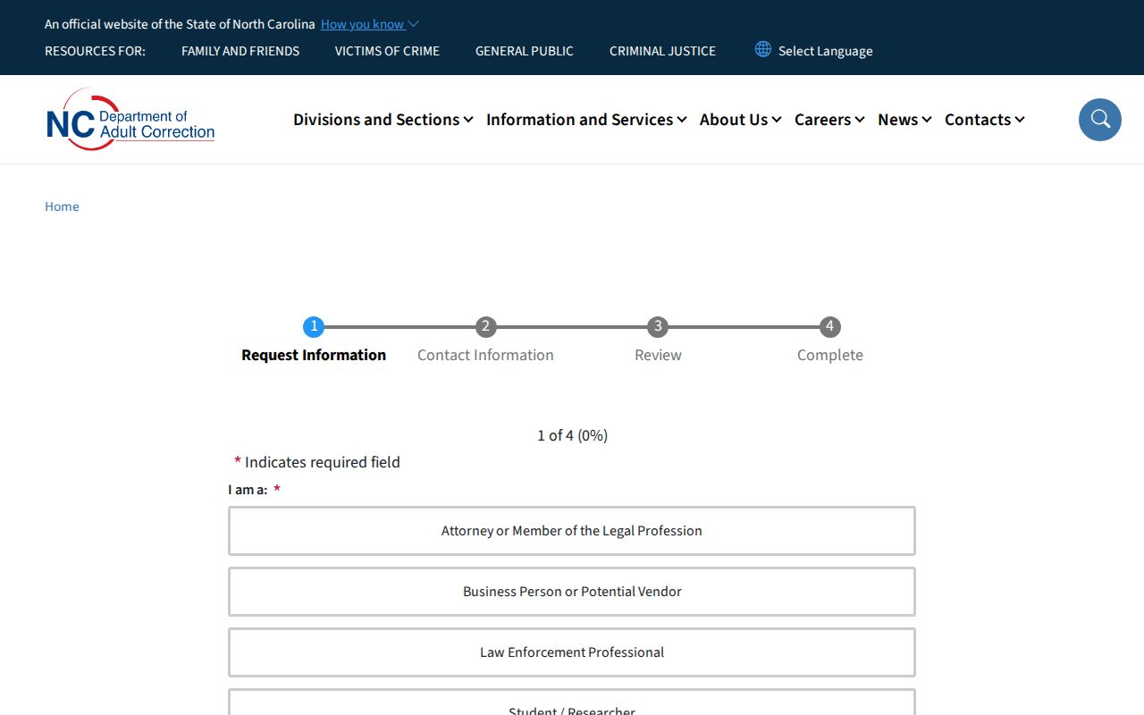 NCDAC state-prison public records form for Hyde release records