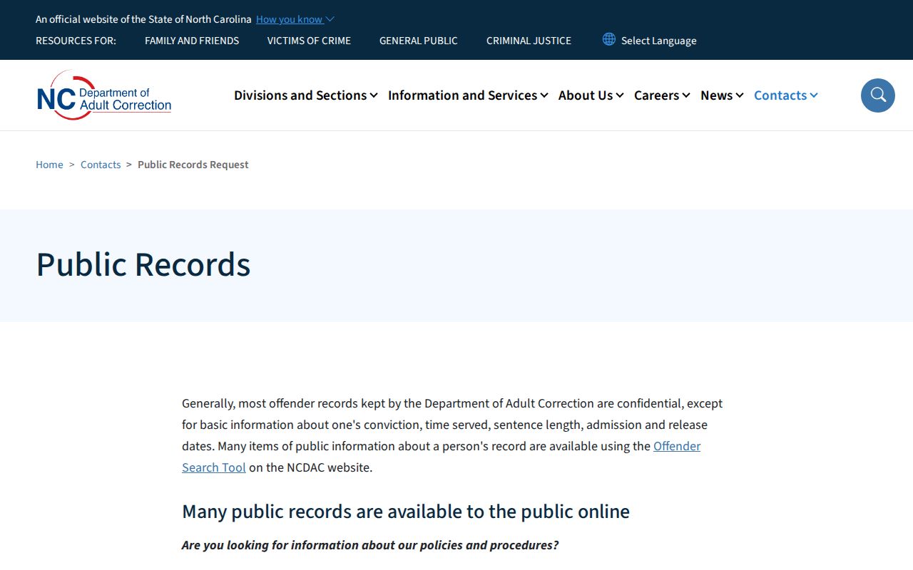 NCDAC public records instructions for Hyde state release records