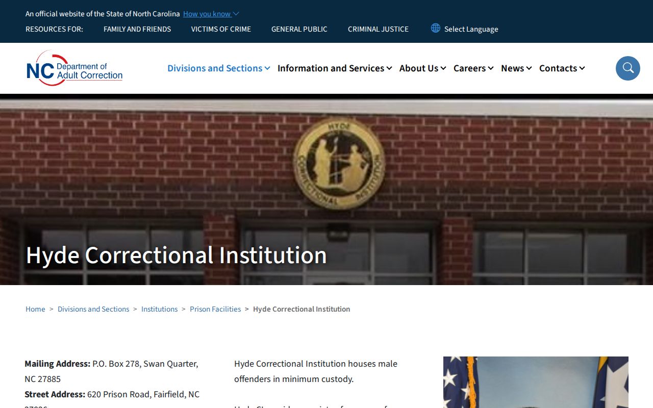 Hyde Correctional Institution state prison identity and release records source