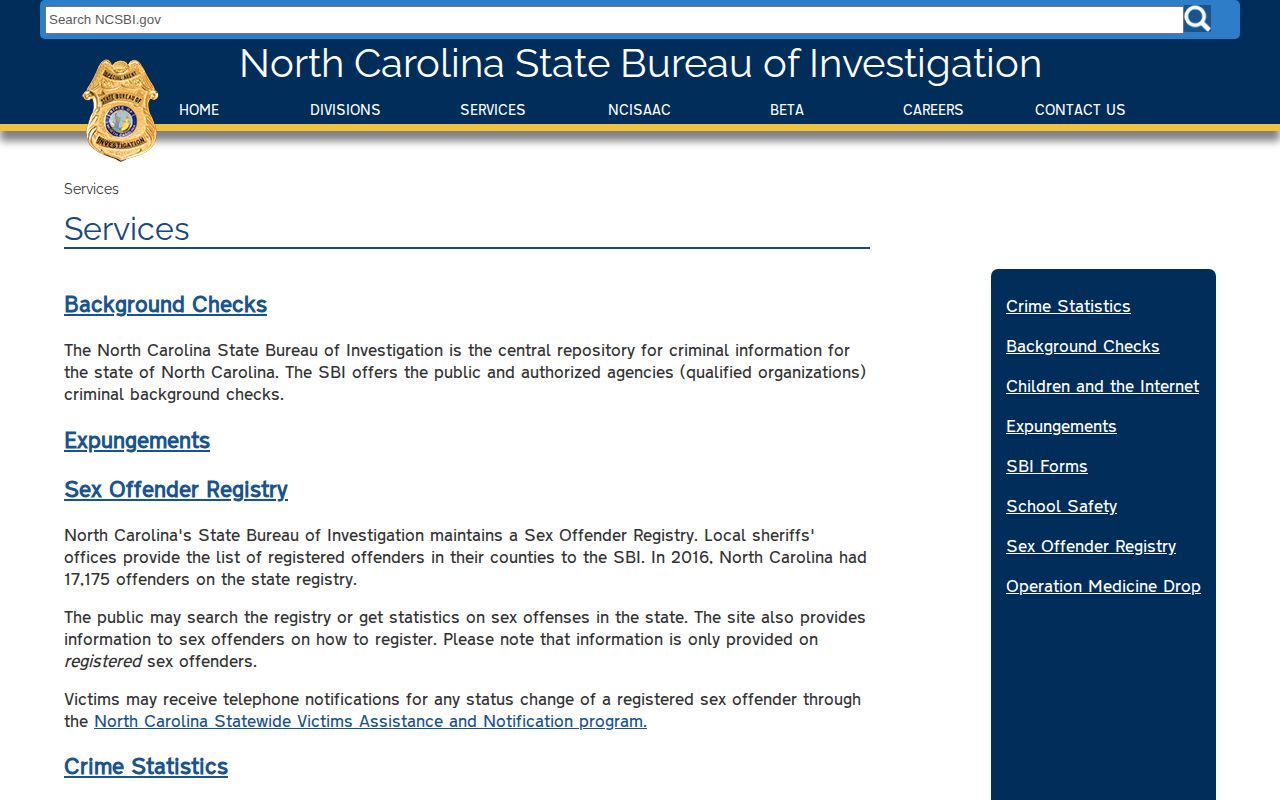 North Carolina SBI service gateway compared with Hyde County VINELink release checks